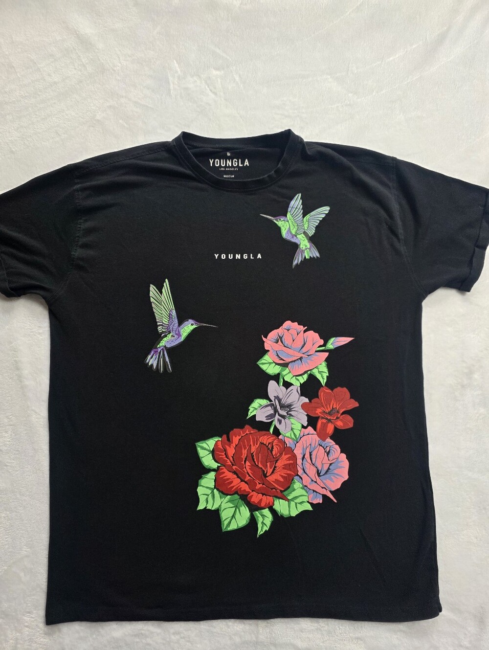 YoungLA Hummingbird Floral Graphic T Shirt Men’s Medium Black